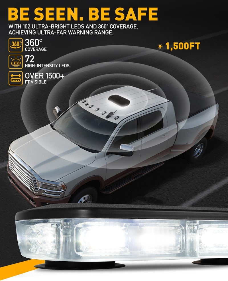HLauto 700A Rooftop Emergency Strobe Lights Bar, 72 LED White Mini Beacon Safety Flashing Warning Traffic Lights Bar w/Magnetic Base for 12-24V Trucks, Construction Vehicles, Snowplow, Cars - Image 4